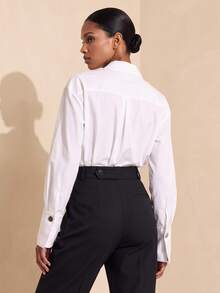 Vesra Women's Fashion Casual White Stand Collar Shirt - White - View 2