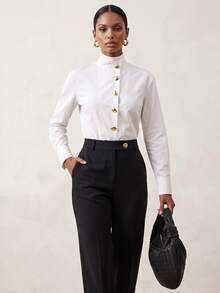 Vesra Women's Fashion Casual White Stand Collar Shirt - White - View 8