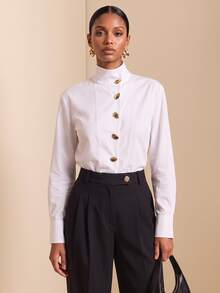 Vesra Women's Fashion Casual White Stand Collar Shirt - White - View 5