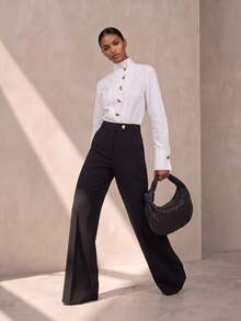 Vesra Women's Fashion Casual White Stand Collar Shirt - White - View 6