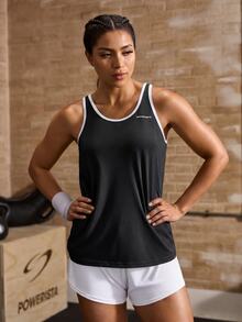 Powerista Women's Black And White Contrast Backless Sports Tank Top - Black - View 7