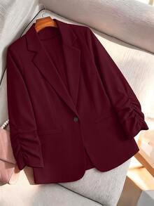SHEIN LUNE Plus Size Women Casual Waist Cinched Short Lightweight Jacket Fall - Burgundy - View 7
