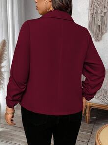 SHEIN LUNE Plus Size Women Casual Waist Cinched Short Lightweight Jacket Fall - Burgundy - View 2