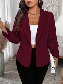 SHEIN LUNE Plus Size Women Casual Waist Cinched Short Lightweight Jacket Fall - Burgundy - View 6