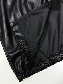 SHEIN 青少年女孩外套 抓絨 秋季服飾 長袖黑色 冬季 Matrix 風格街頭舞風 拉鍊夾克 PU 材質 頂級光澤 - 黑色 - 查看 9