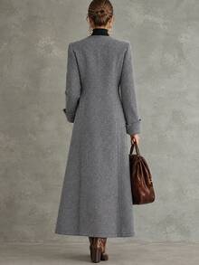 LUMIGAL Women's Elegant Gray Floral Lapel Double-Breasted Silhouette Overcoat - Grey - View 2