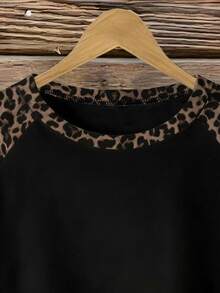 EMERY ROSE Vintage Leopard Print Plus Size Women's Casual Raglan Sleeve Sweatshirt, Thick Material, Suitable For Autumn/Winter - Multicolor - View 5