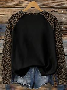 EMERY ROSE Vintage Leopard Print Plus Size Women's Casual Raglan Sleeve Sweatshirt, Thick Material, Suitable For Autumn/Winter - Multicolor - View 6