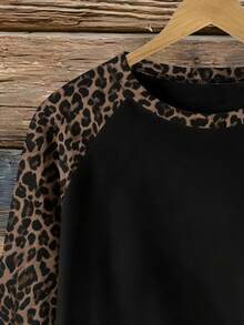 EMERY ROSE Vintage Leopard Print Plus Size Women's Casual Raglan Sleeve Sweatshirt, Thick Material, Suitable For Autumn/Winter - Multicolor - View 7
