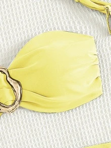 Swim Chiccia 女士沙滩度假休闲全黑可拆卸细肩带高腰裤配金属配件比基尼套装 - 黃色 - 查看 4