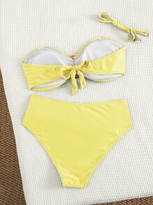 Swim Chiccia 女士沙滩度假休闲全黑可拆卸细肩带高腰裤配金属配件比基尼套装 - 黃色 - 查看 2