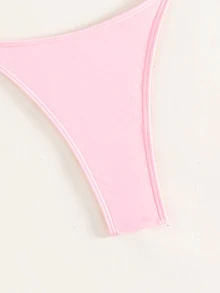 Swim Mod Summer Beach Solid Thong Bikini Bottom - Pink - View 5