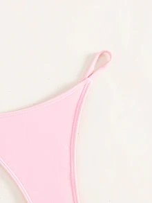 Swim Mod Summer Beach Solid Thong Bikini Bottom - Pink - View 6