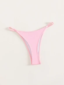 Swim Mod Summer Beach Solid Thong Bikini Bottom - Pink - View 3