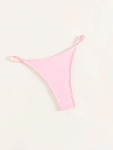 Swim Mod Summer Beach Solid Thong Bikini Bottom - Pink - View 4