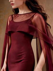 Anewsta Elegant Luxury Minimalist High-End Burgundy Cape Dress - Burgundy - View 2