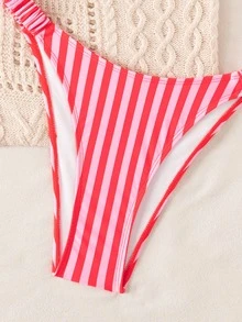 SHEIN Swim 春夏波點印花比基尼女款海灘度假泳衣 性感雙肩帶泳衣 - 紅色 - 查看 5