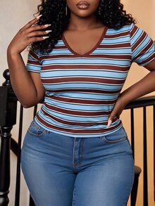 Slaydiva 2025 New Plus Size Women Casual Basic Tank Top Sleeveless Deep V Neck Ribbed White T-Shirt - Multicolor - View 2