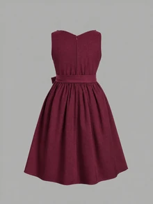 Fairmaia German Traditional Plus Size Women's Waist Tie Casual Daily Summer Dress - Burgundy - View 2