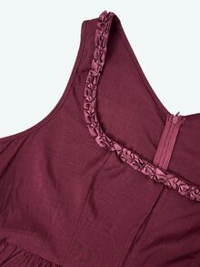 Fairmaia German Traditional Plus Size Women's Waist Tie Casual Daily Summer Dress - Burgundy - View 8