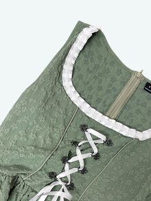 Fairmaia Traditional German Women's Contrast Lace Tie-Up Dress - Green - View 7