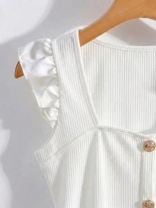 GlowEve Women's Textured Fabric T-Shirt With Flutter Sleeves, Vacation Summer Beach Holiday White Tops - White - View 5