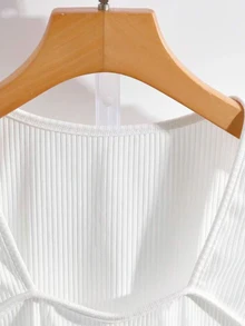 GlowEve Women's Textured Fabric T-Shirt With Flutter Sleeves, Vacation Summer Beach Holiday White Tops - White - View 4