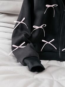 SHEIN Tween Girl Long Sleeve Fleece Lined Solid Color Black Jacket Halloween Autumn Fall Style - Black - View 4