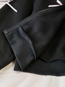 SHEIN Tween Girl Long Sleeve Fleece Lined Solid Color Black Jacket Halloween Autumn Fall Style - Black - View 6