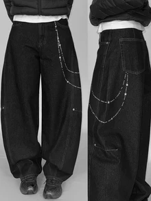 DAZY Women's Printed Loose Curved Leg Jeans With Split Pockets, Casual Streetwear Long Pants For Spring And Autumn Vacation - Blue - View 10