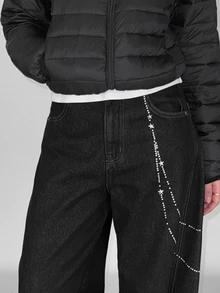 DAZY Women's Printed Loose Curved Leg Jeans With Split Pockets, Casual Streetwear Long Pants For Spring And Autumn Vacation - Blue - View 4