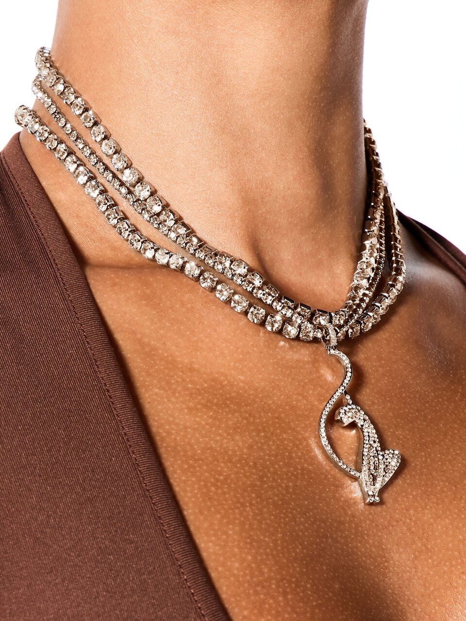 BABYPHAT Multi-Strand Crystal Rhinestone Choker Necklace With Sparkling Butterfly Pendant Statement Layered Tennis Chain Holiday Party Jewelry