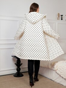 Reflora Plus Size Autumn/Winter Thermal Lined Polka Dot Hooded Padded Coat - White - View 2