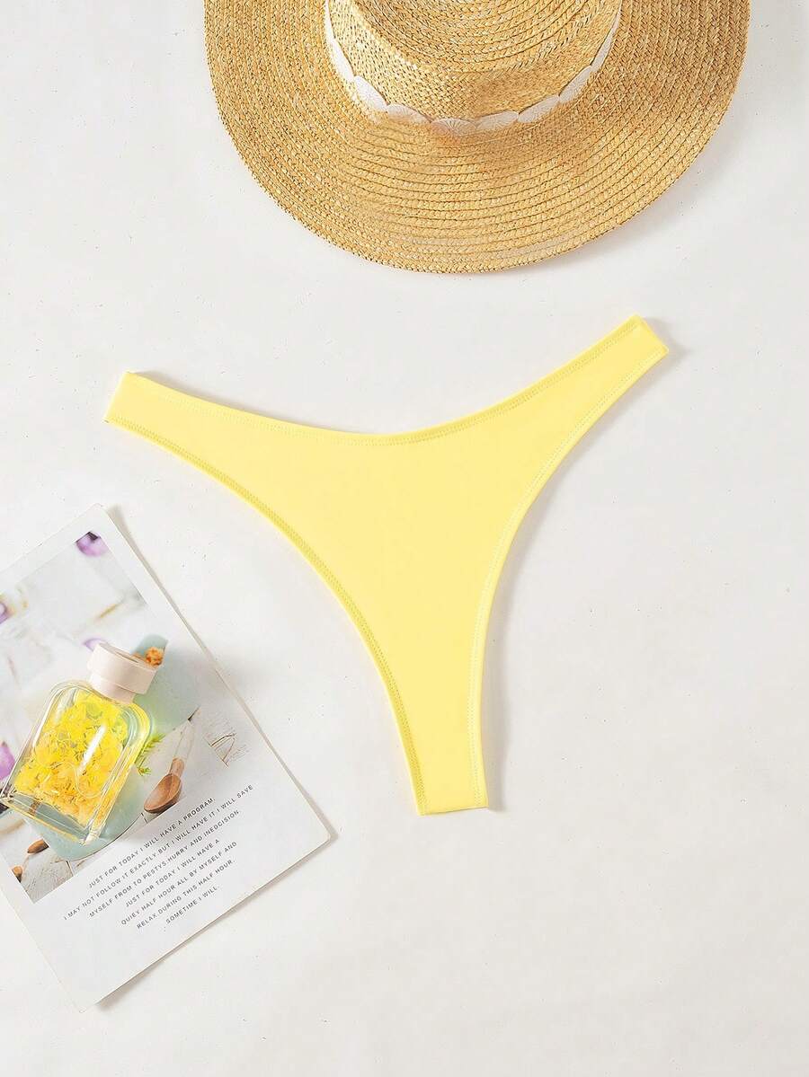 Swim Basics High-Waisted High-Cut Solid Color Bikini Bottom - Light Yellow - View 1