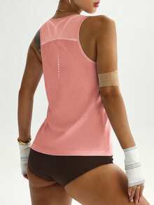Solea Cove Solea Cove Solid Color Breathable Knit Sports Tank Top - Coral Orange - View 1