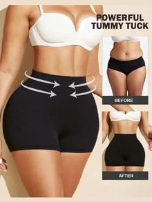 SHEIN 1pc Women's Seamless Mid-Waist Lifting Shaping Brief - Black - View 1