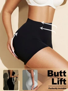 SHEIN 1pc Women's Seamless Mid-Waist Lifting Shaping Brief - Black - View 4