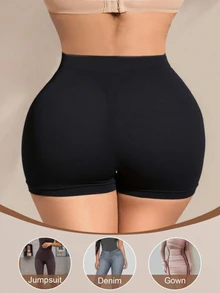 SHEIN 1pc Women's Seamless Mid-Waist Lifting Shaping Brief - Black - View 2