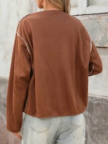 Brillora Reversible Suede Sherpa Button Jacket Brown Cream For Gathering Shopping Urban Style,Two‑Way Wear,Faux Suede,Daily Commute,Fall Winter,Country - Beige - View 2