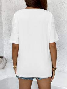 Nursing Maternity Round Neck Letter Print Casual Short Sleeve T-Shirt - White - View 4