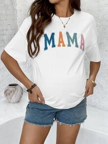 Nursing Maternity Round Neck Letter Print Casual Short Sleeve T-Shirt - White - View 7