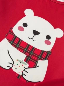 SHEIN Tween Girl Autumn/Winter Christmas Pajamas Snug Fit Long Sleeve Pants Bear Tight Pajama - Red - View 6