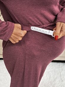 2 件孕妇纯色休闲长袖上衣和裤子套装高弹力睡衣勃艮第家居服女士睡衣女士孕妇套装 2 件套休闲套装女士紫色暮光 - 彩色 - 查看 4