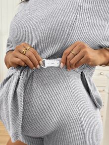 Maternity Clothes Maternity Nursing Two-Piece Setpcs Summer Pregnant Clothes Gray Maternity And Nursing Two-Piece Set, Highly Elastic, Comfortable And Soft, Suitable For Everyday Casual Wear - Grey - View 7