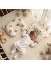 1 buah Bantal Kecil Berbentuk U untuk Bayi Beruang, Musim Semi/Panas/Sepanjang Musim, Tidak Elastis, Lembut & Bernapas, Bantal Penopang Leher Anti-Kepala Datar, Menyerap Keringat, Dapat Dicuci, 20*23cm - Chocolate Brown - View 3