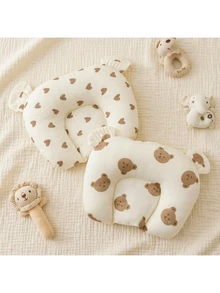 1 buah Bantal Kecil Berbentuk U untuk Bayi Beruang, Musim Semi/Panas/Sepanjang Musim, Tidak Elastis, Lembut & Bernapas, Bantal Penopang Leher Anti-Kepala Datar, Menyerap Keringat, Dapat Dicuci, 20*23cm - Chocolate Brown - View 4
