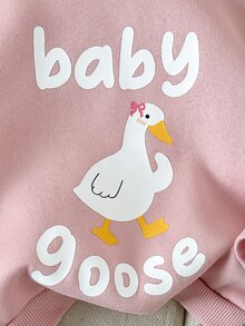 LMoss Kids 女嬰可愛卡通鴨子連帽套頭衛衣，保暖內裡長袖秋冬運動衫 - 粉色 - 查看 5