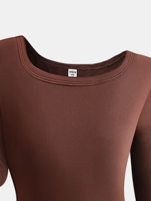 SHEIN جمبسوت محبوك ضيق برقبة مربعة بأسلوب أمريكي متعدد الاستخدامات وسهل التنسيق للفتيات المراهقات - قهوة بني - مشاهدة 3