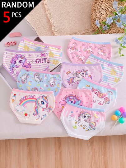 SHEIN 5 Random Piece Girl Underwear Briefs In Sweet Macaron Colors Pink Purple Green And White With Heart Autumn Fall