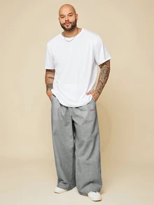 EASEVO Men's Plus Size Elastic Waist Striped Letter Wide Leg Pants Tropicoqueta - Black and White - View 3